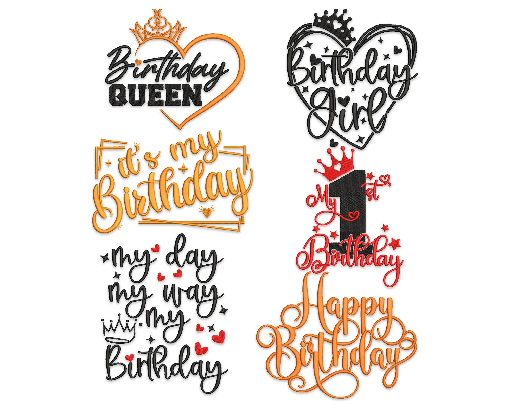 Birthday Quotes Embroidery Designs, Happy Birthday Embroidery Designs, Birthday Girl