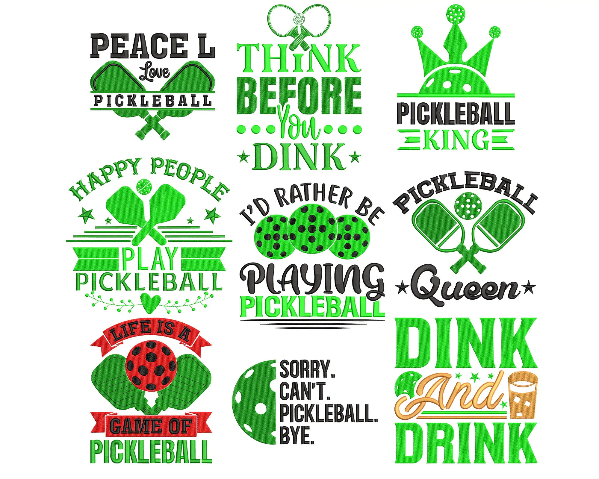 Pickleball Sayings Embroidery Designs. Pickleball  Embroidery file. Sport Machine Embroidery Designs