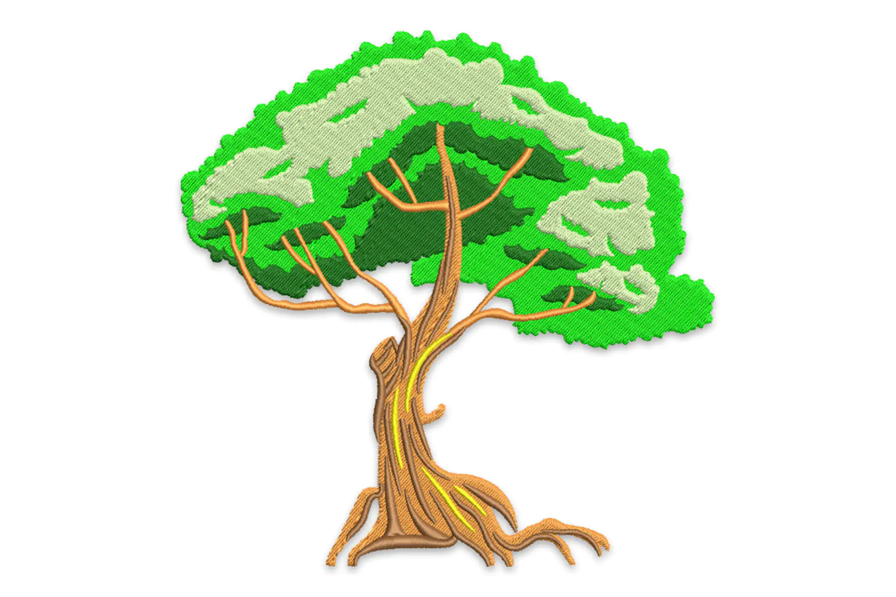 Free Tree with Green Leaves Embroidery Design