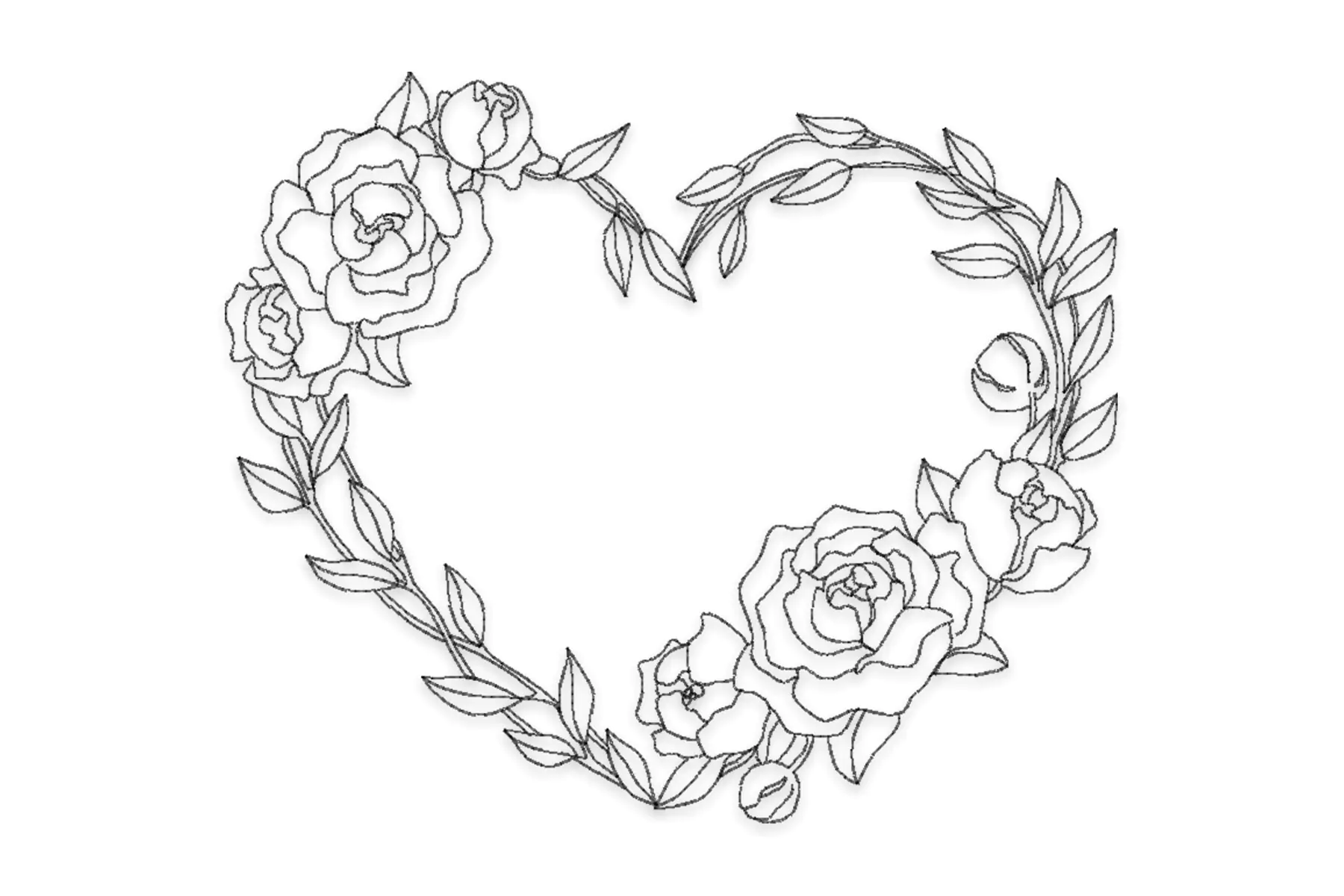 Free Rose Heart Monogram Wreath Frame Machine Embroidery Design