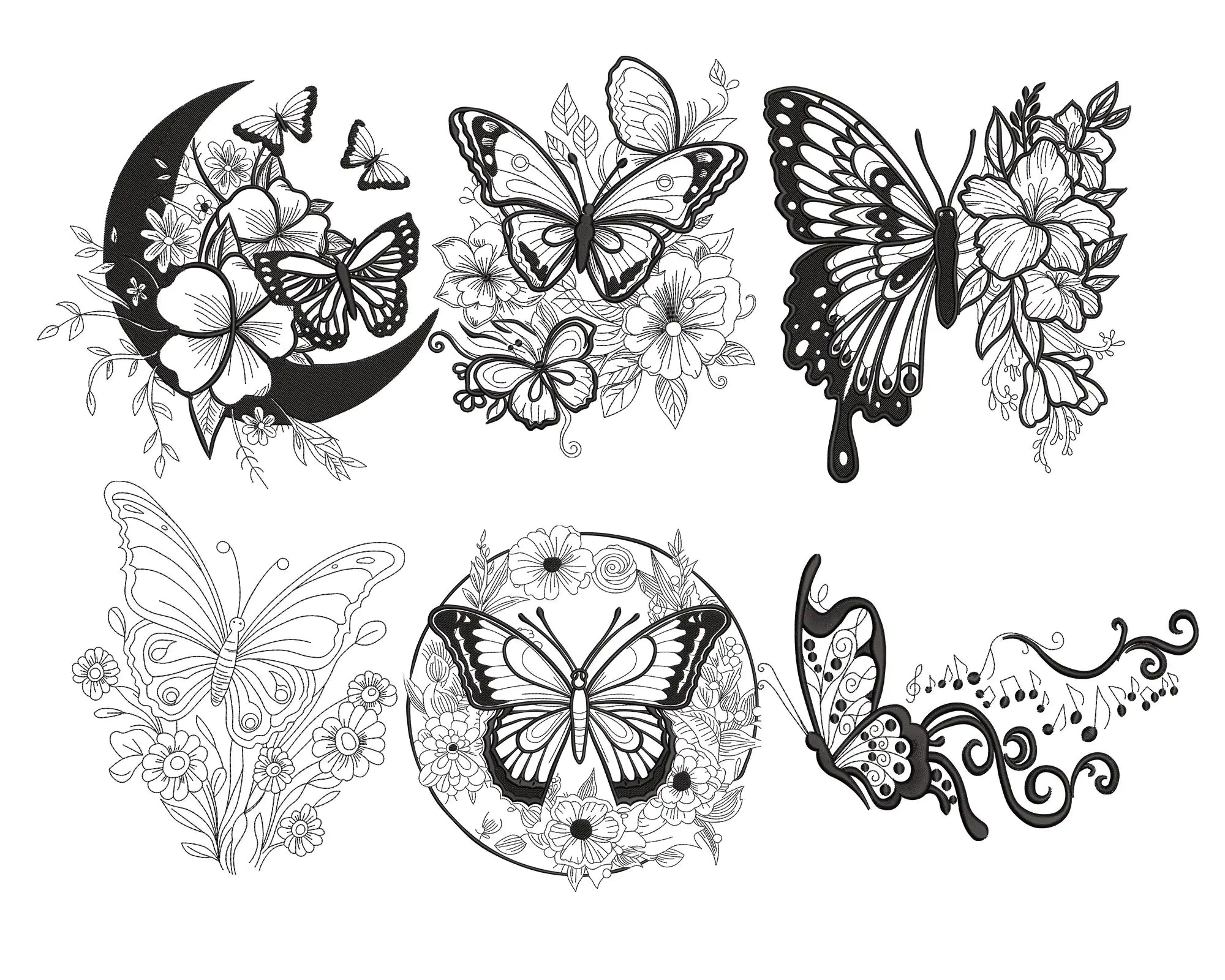 Butterfly Machine Embroidery Design, Floral butterfly Machine embroidery files, Animal Embroidery de