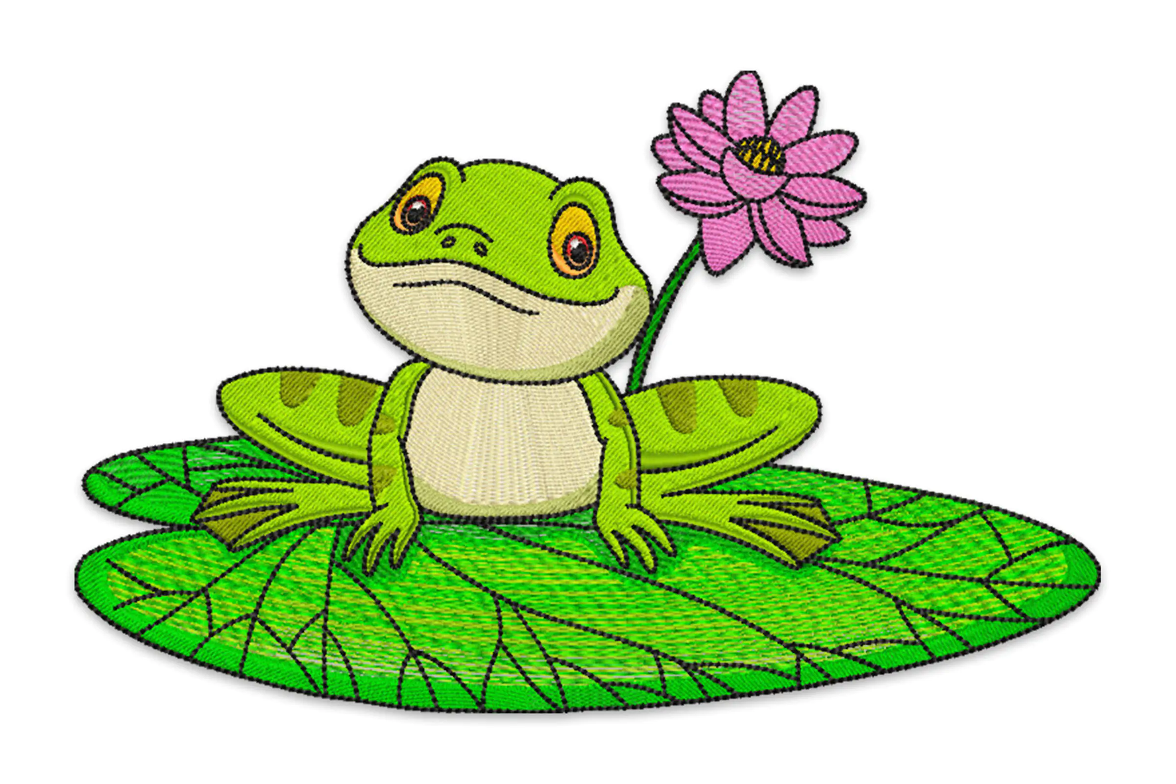 Frog Sitting on a Leaf Embroidery Design