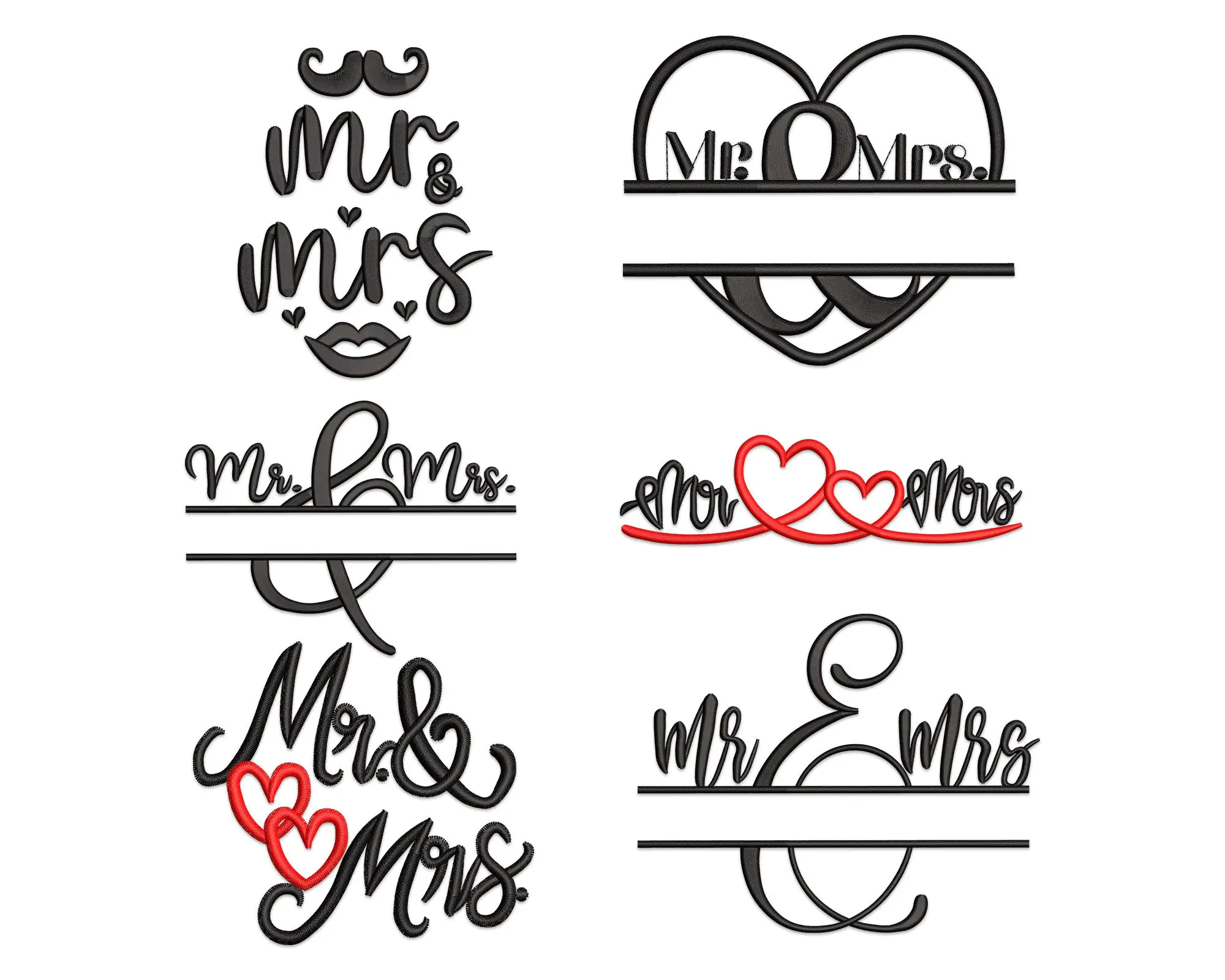 Mr & Mrs Embroidery Designs. Wedding Machine Embroidery Designs
