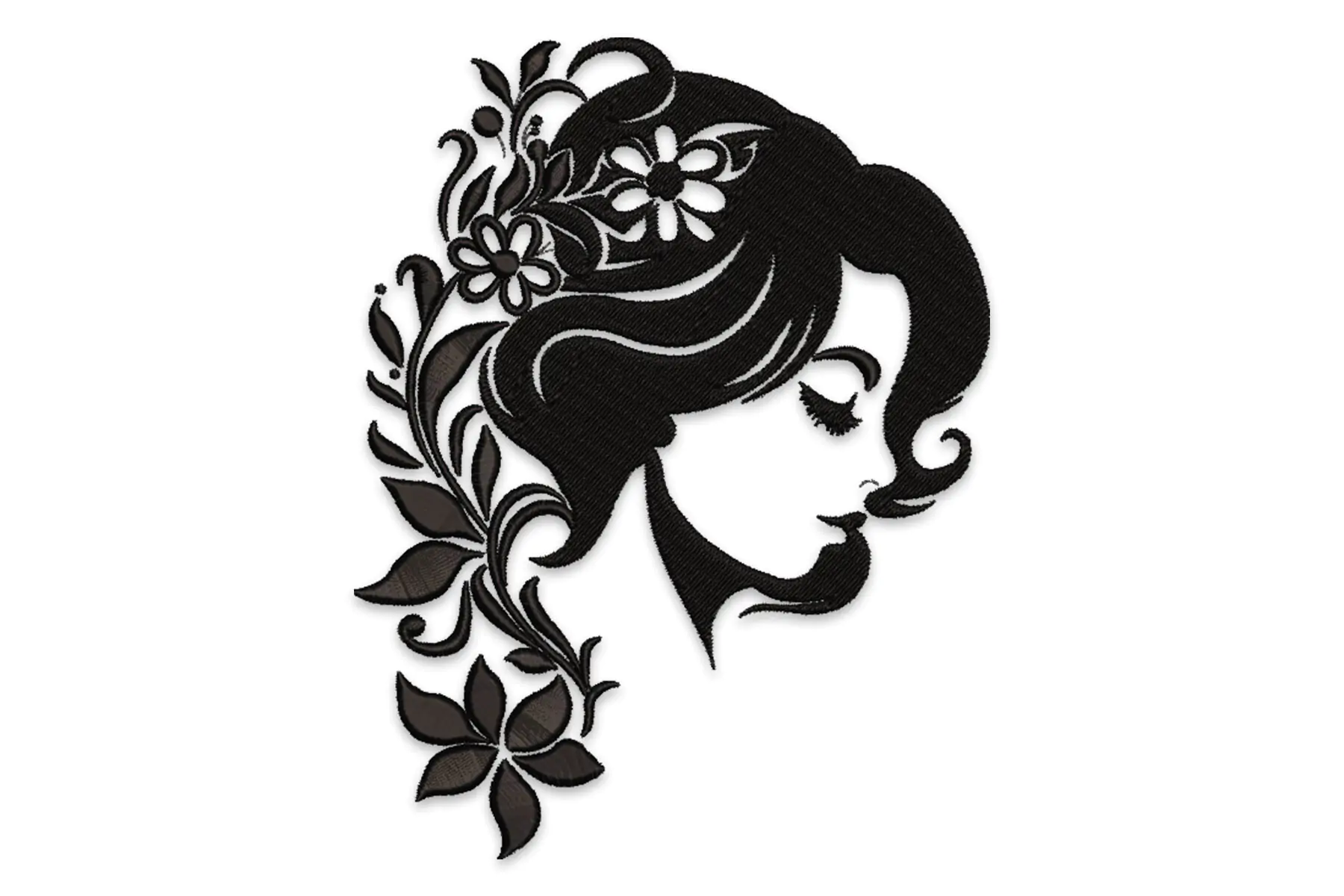 Woman with flowers embroidery designs. Beautiful Woman Face Machine Embroidery Pattern