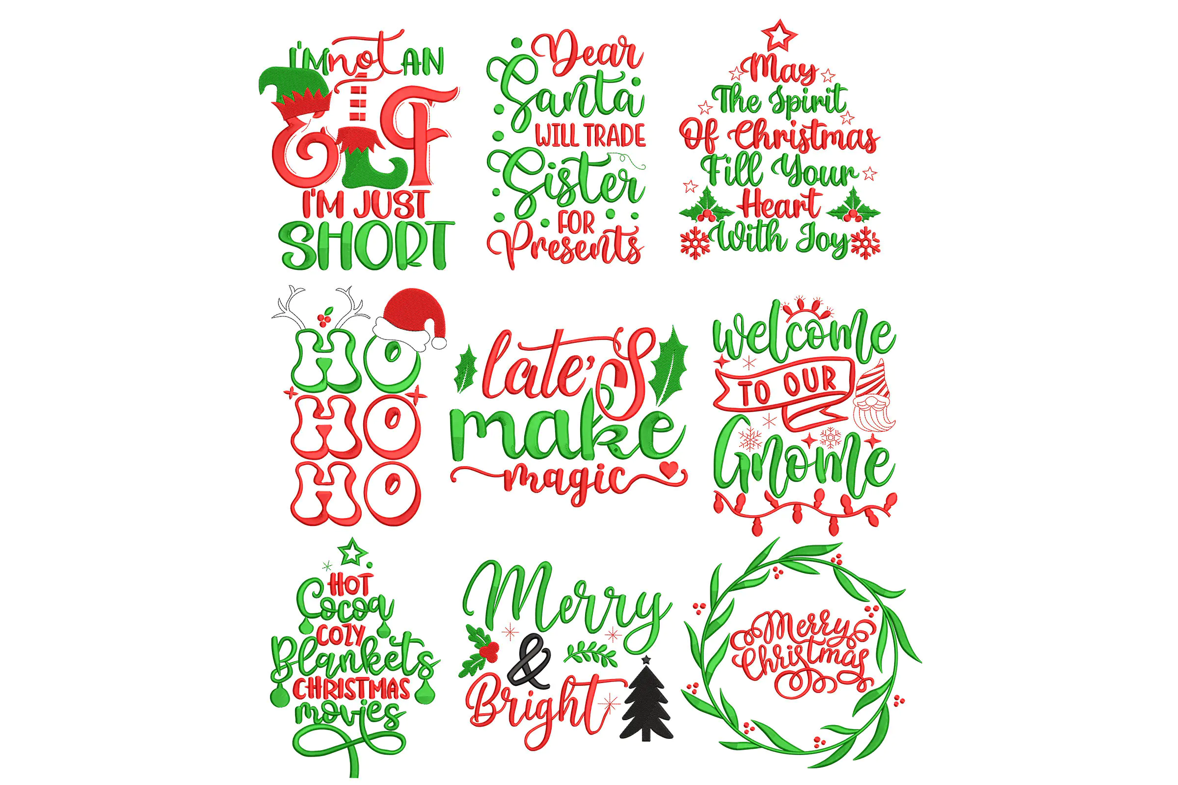 Christmas Saying Embroidery Bundle, Merry Christmas Embroidery Design