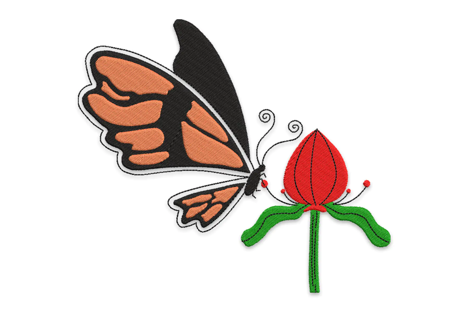 Free Butterfly With Flowers Embroidery Design - Insect With Floral Machine Embroidery Pattern