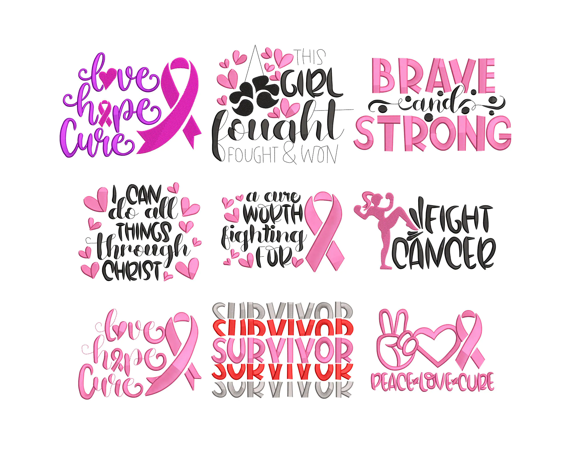 Breast Cancer Awareness Embroidery Designs Bundle , Crush Cancer Embroidery