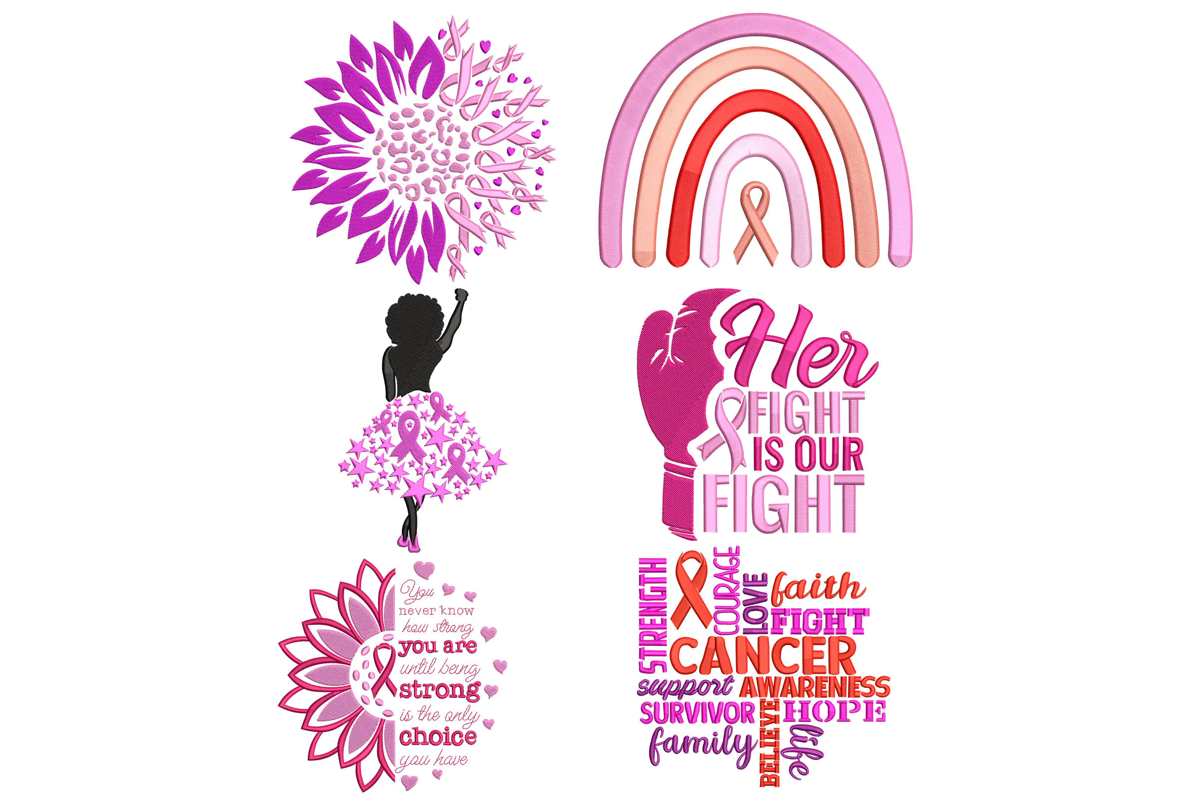 Breast Cancer Awareness Machine Embroidery Design. Cancer Awareness bundle embroidery design