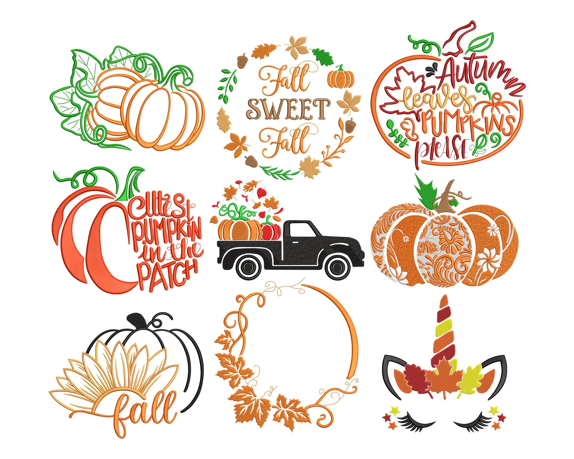 Fall Autumn Embroidery Designs. Fall Machine embroidery design