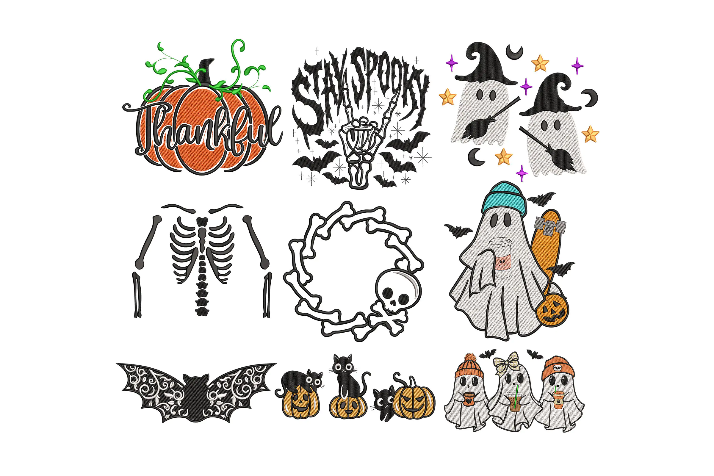 Halloween Embroidery Designs Bundle . Ghost Machine Embroidery Design . Thanksgiving embroidery