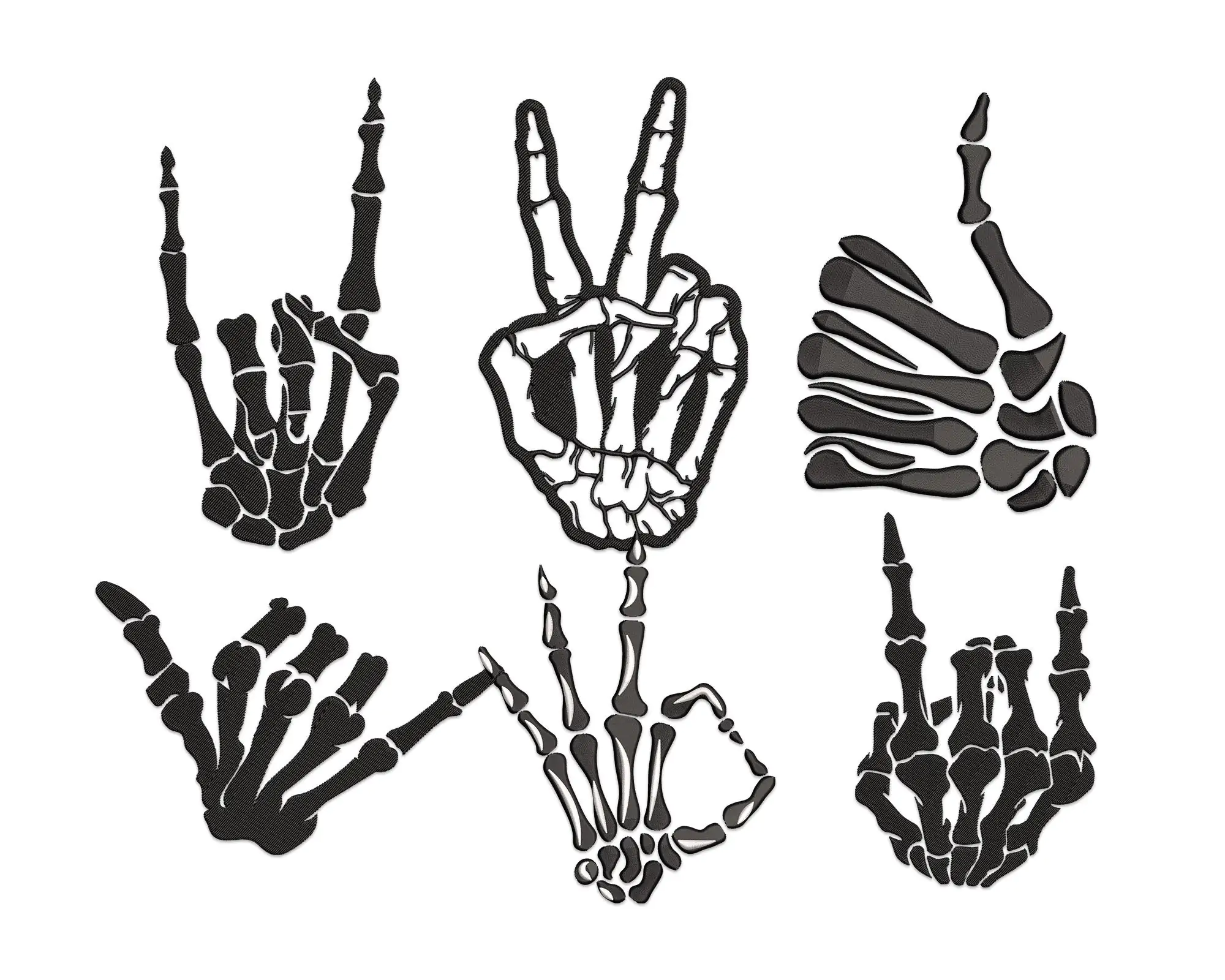 Skeleton Hands Embroidery Machine Design. Skeleton peace sign Embroidery Designs