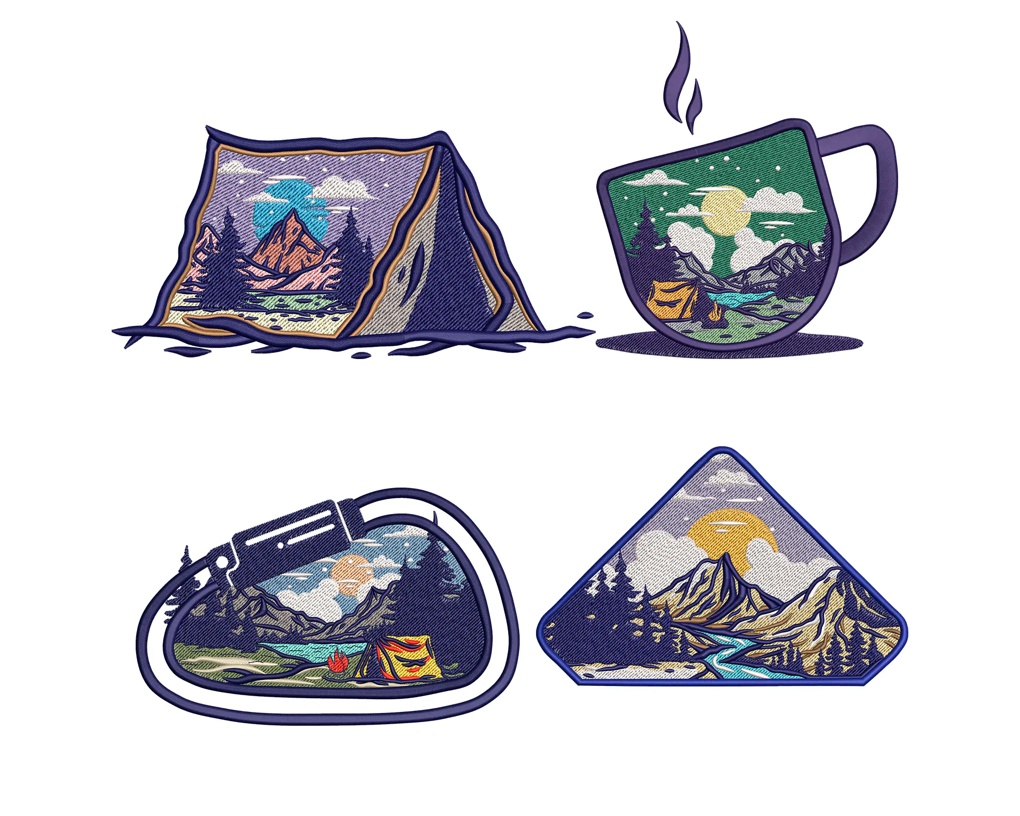 Camping Embroidery design, Outdoors design, Mountains Forest Machine design File , Hiking Pes Embroi