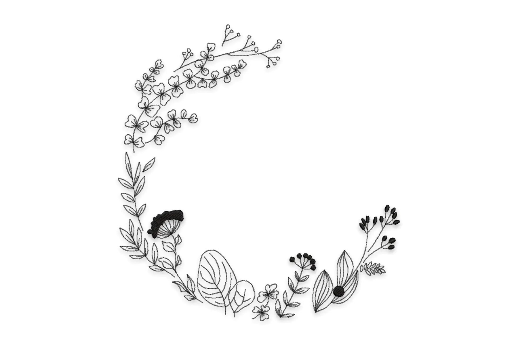 Free Flowers Frame Machine Embroidery Design, Plant Wreath Embroidery Pattern