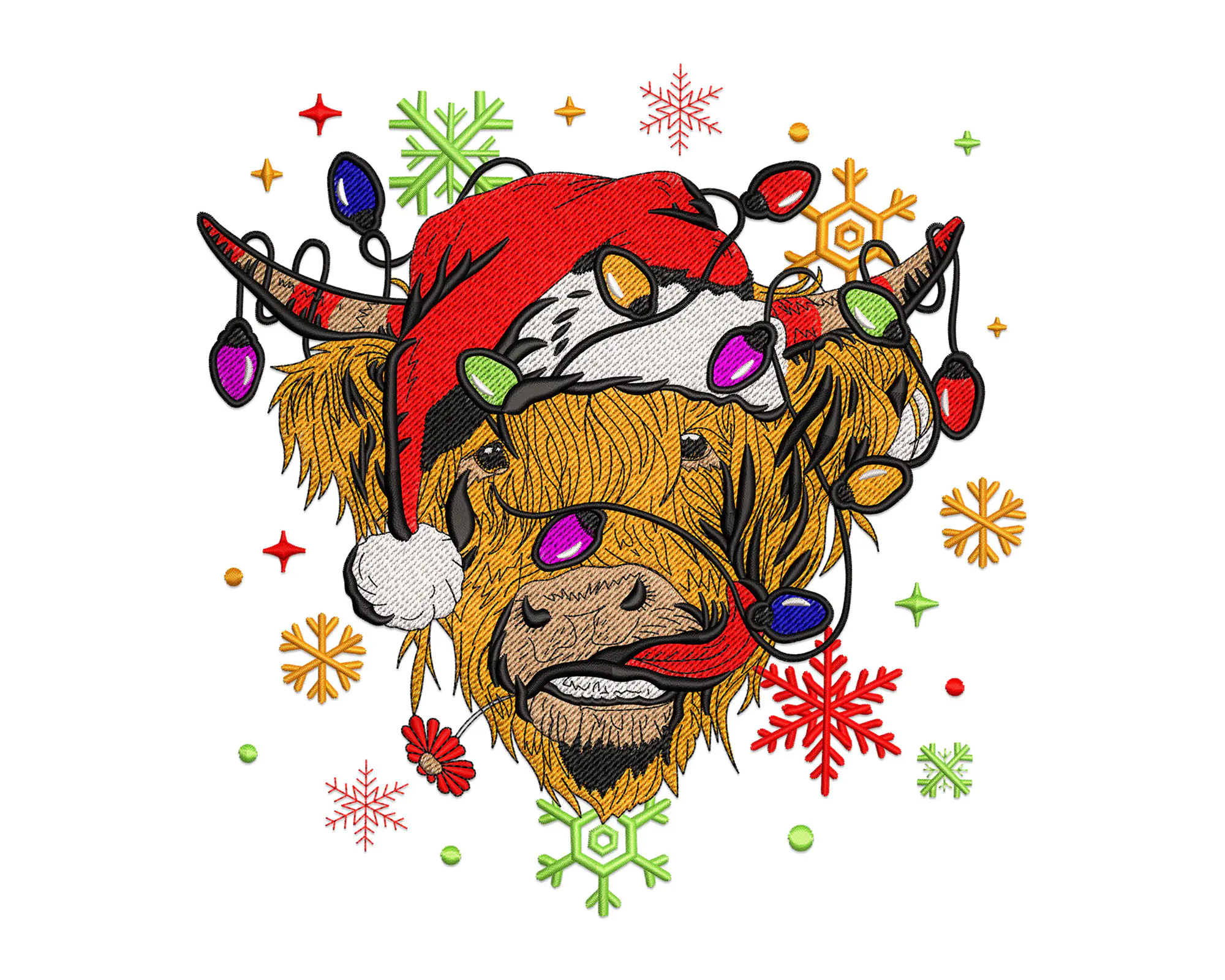 Christmas Highland Cow embroidery design, Merry Christmas machine embroidery File