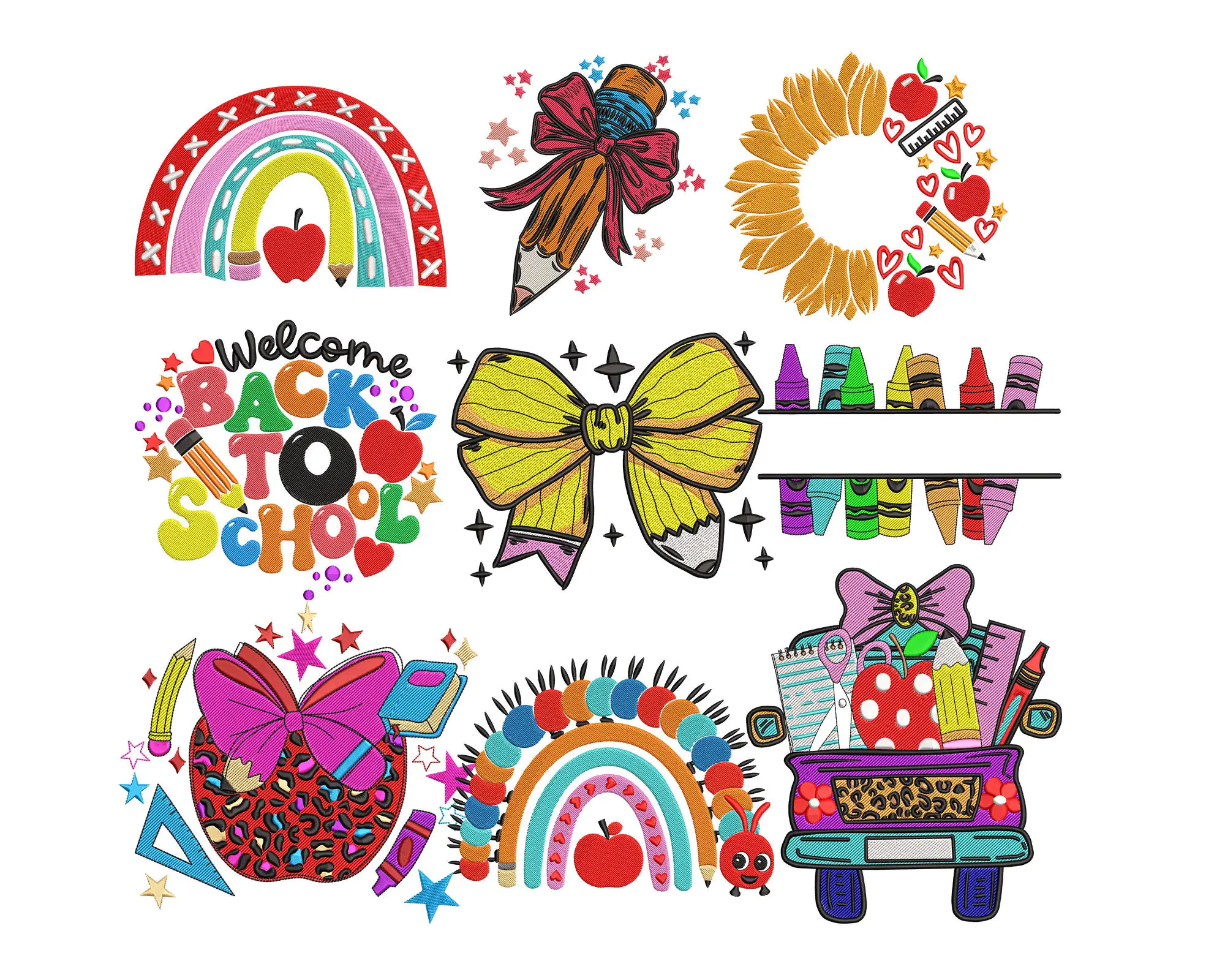 Teacher  Embroidery Design, Back to School Embroidery, School Supplies