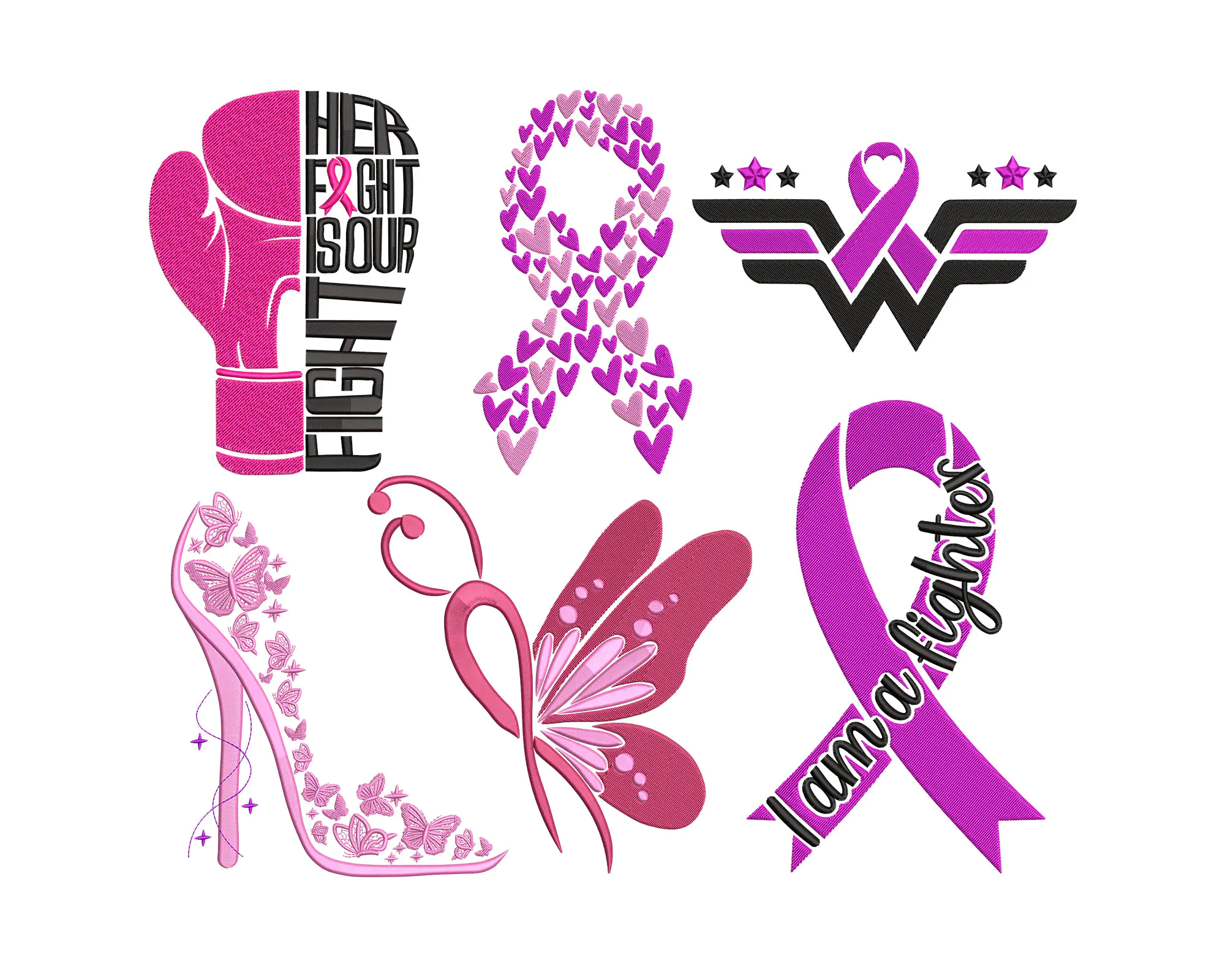 Breast Cancer Awareness Embroidery Designs Bundle , Cancer Awareness  Machine Embroidery File