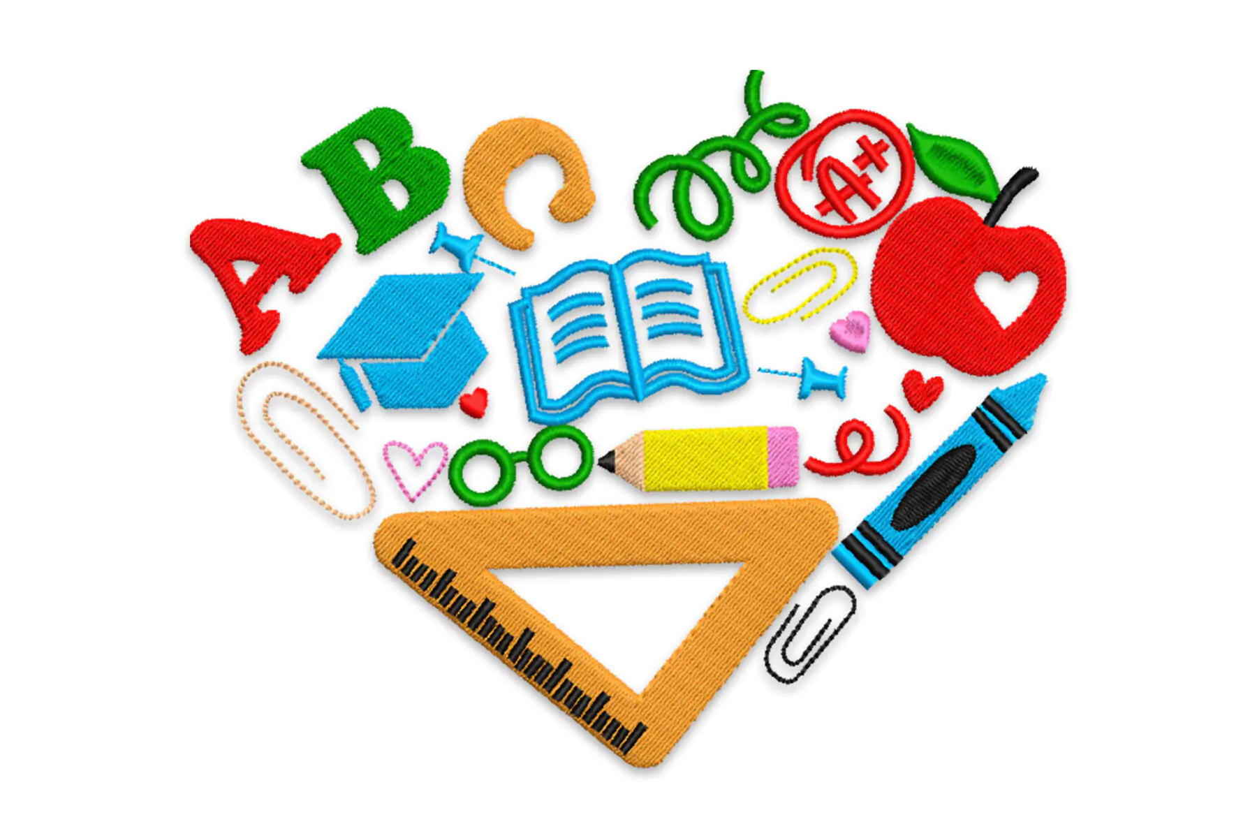 Teacher Heart Embroidery Design, Back to School Embroidery, Teacher Gift, School Supplies Embroidery