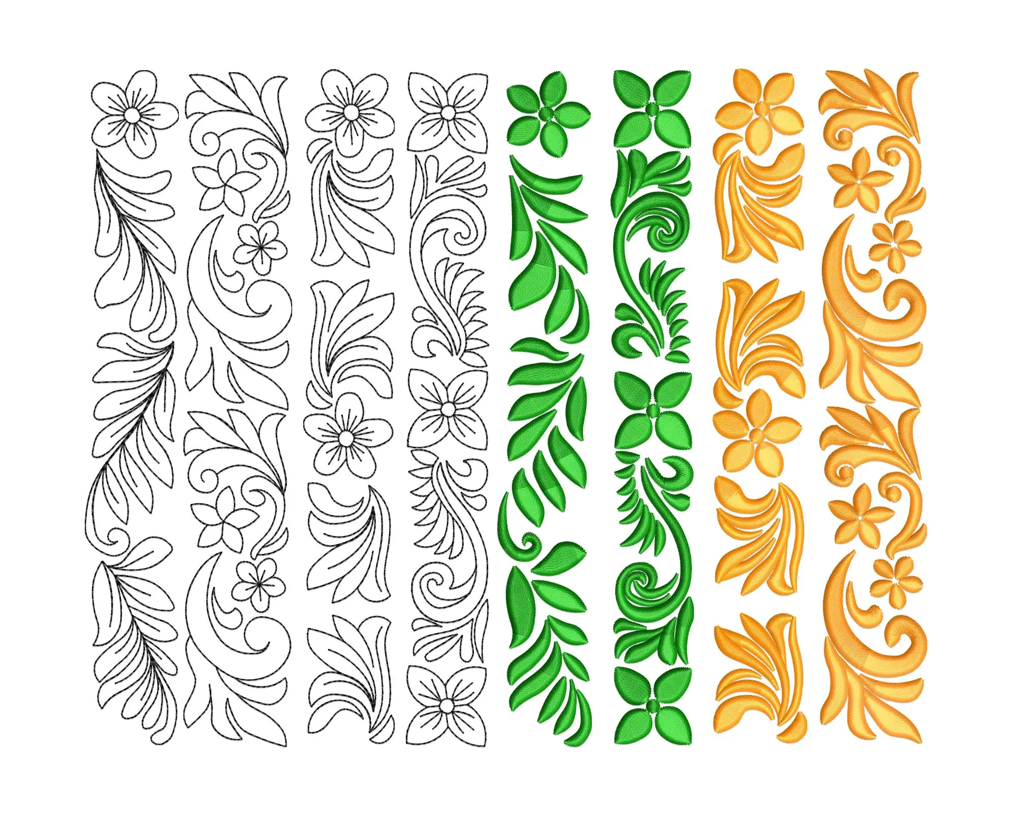 Floral Border Machine Embroidery Designs. Endless Flower Divider Line Machine Embroidery Pattern