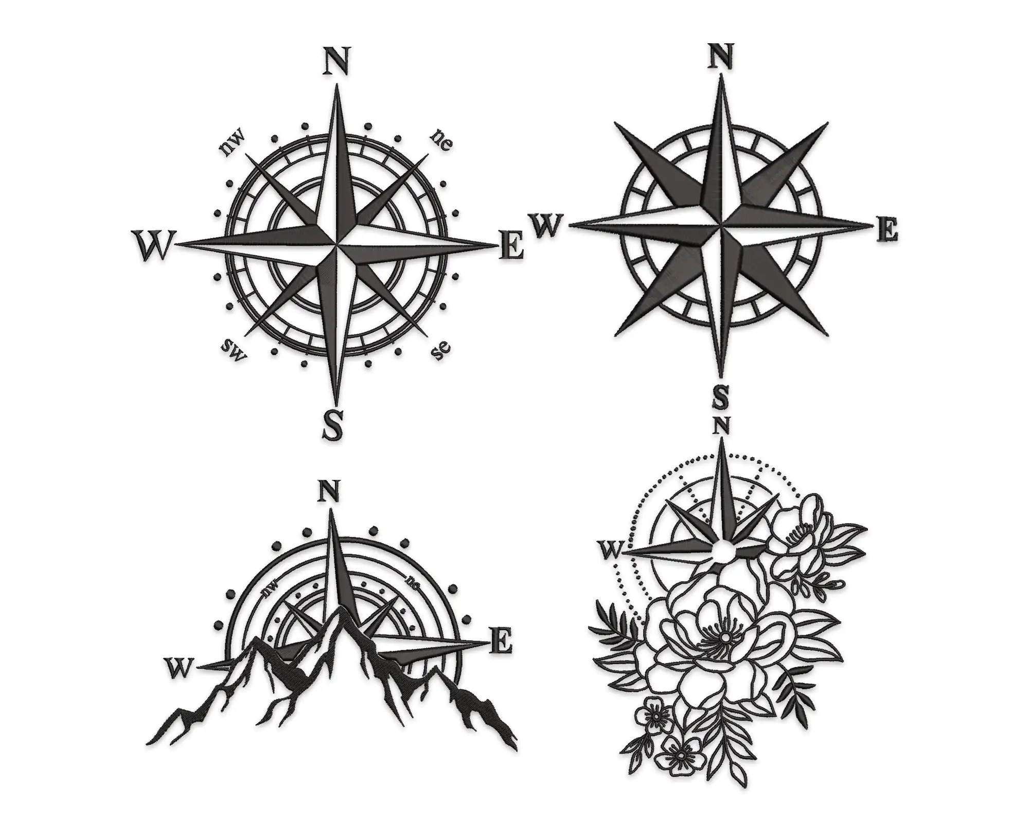 Compass Embroidery designs. Nautical Compass machine embroidery