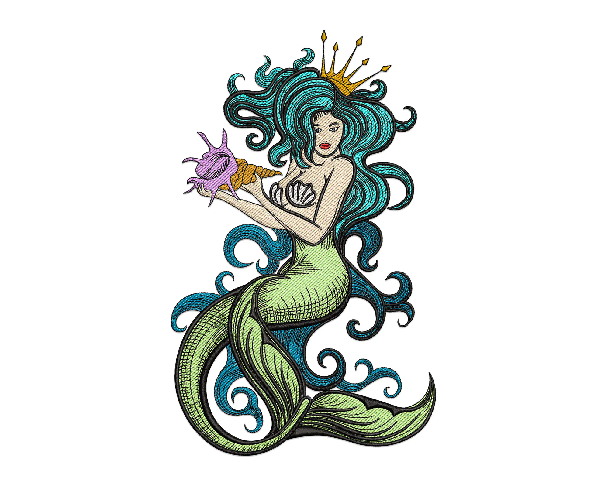 Mermaid machine embroidery design - mermaid embroidery files . seashell Embroidery Design