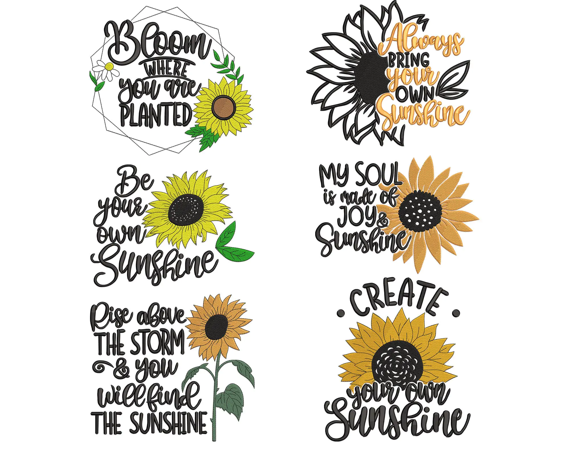 Sunflower Machine Embroidery Design. Sunflower quote embroidery design bundle