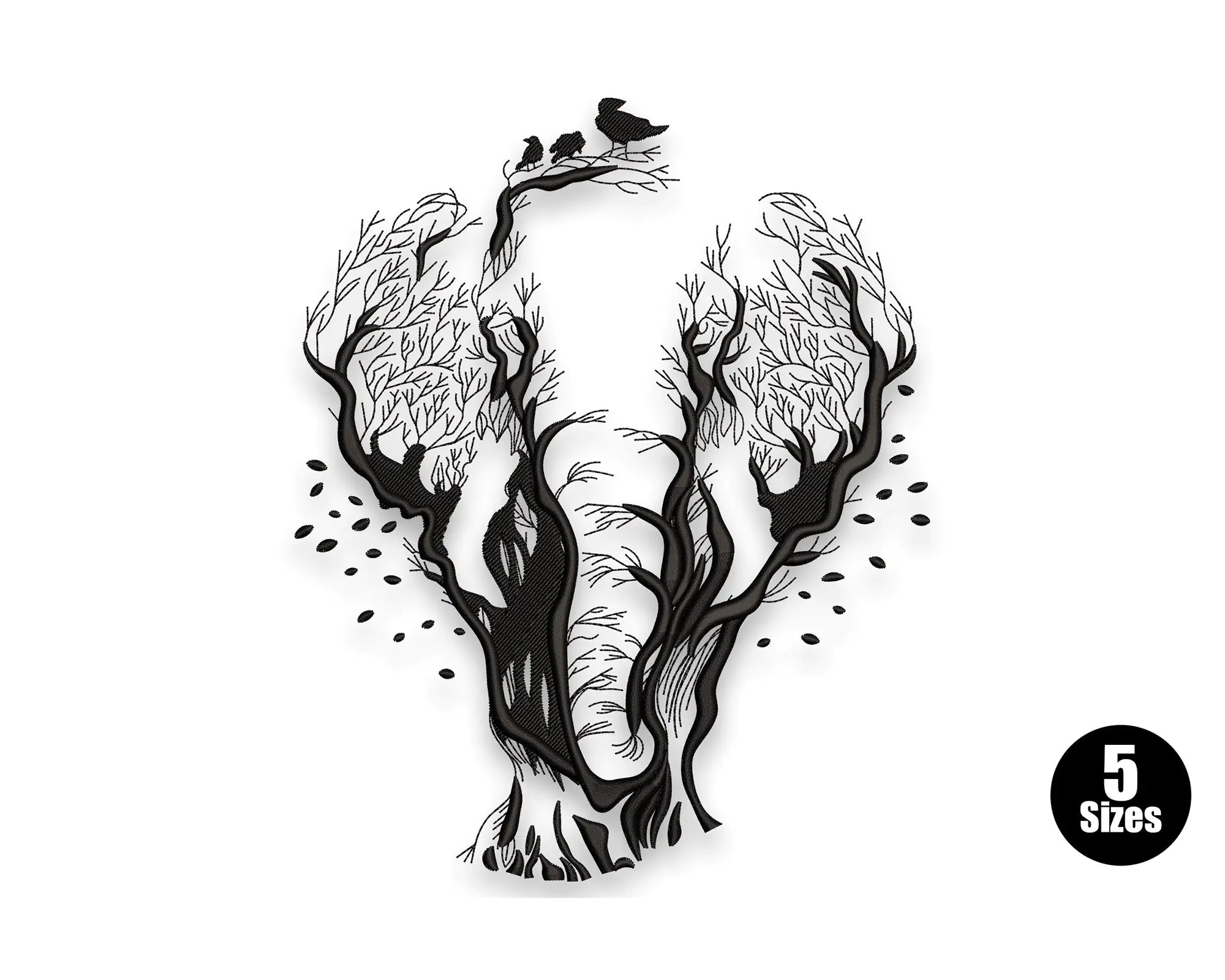 Elephant Embroidery Design, Animal Machine embroidery design, Tree Embroidery File