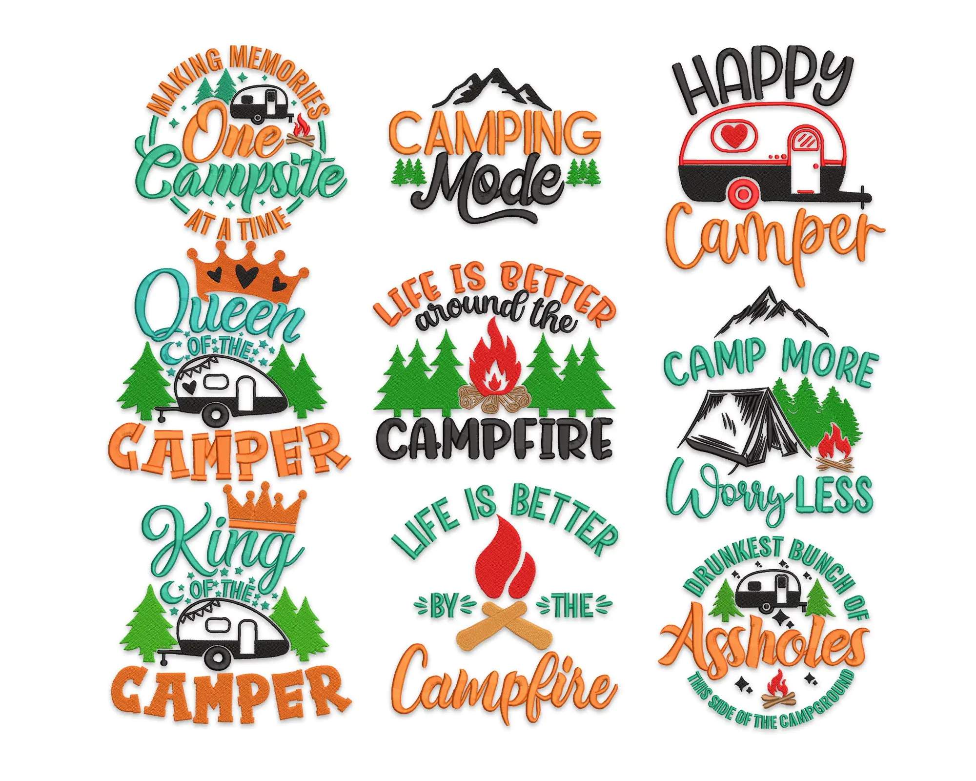 Camping Quotes Embroidery Designs. Adventure Embroidery Pattern