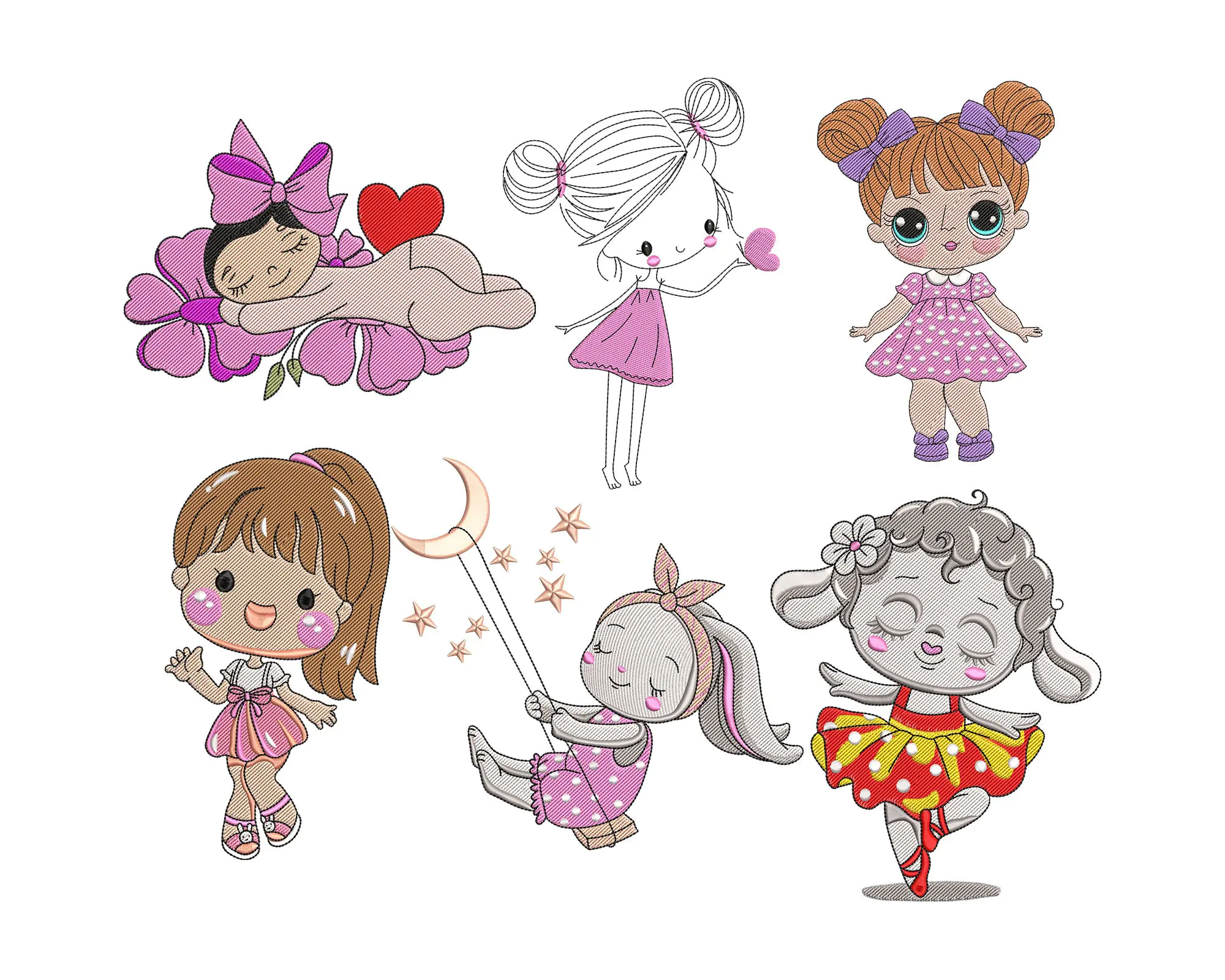 Baby Girl embroidery designs. Little Girl machine embroidery Design.