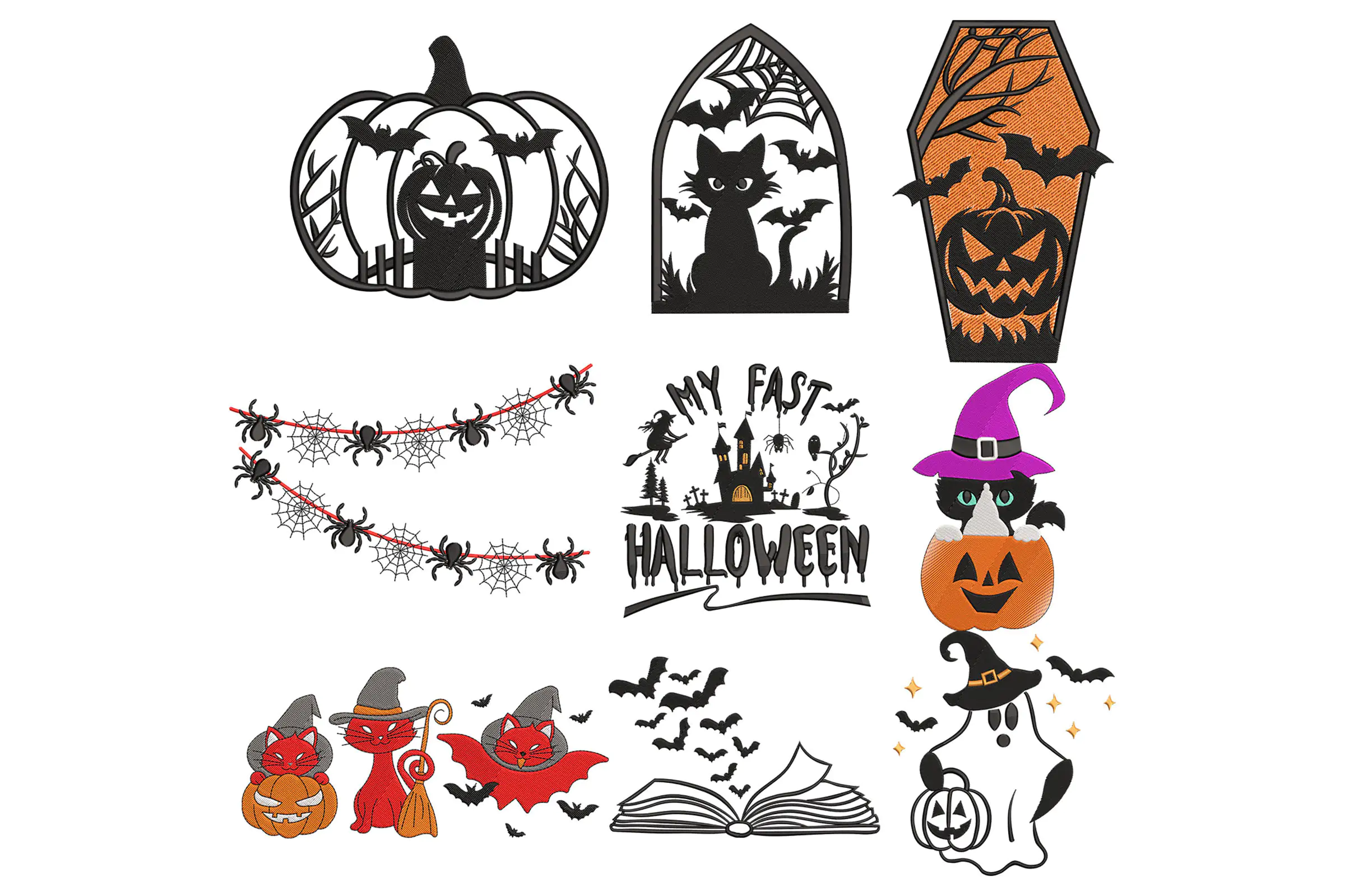 Halloween Embroidery Designs Bundle, Pumpkin, Mushroom, Black Cat , book ,Ghost machine embroidery d