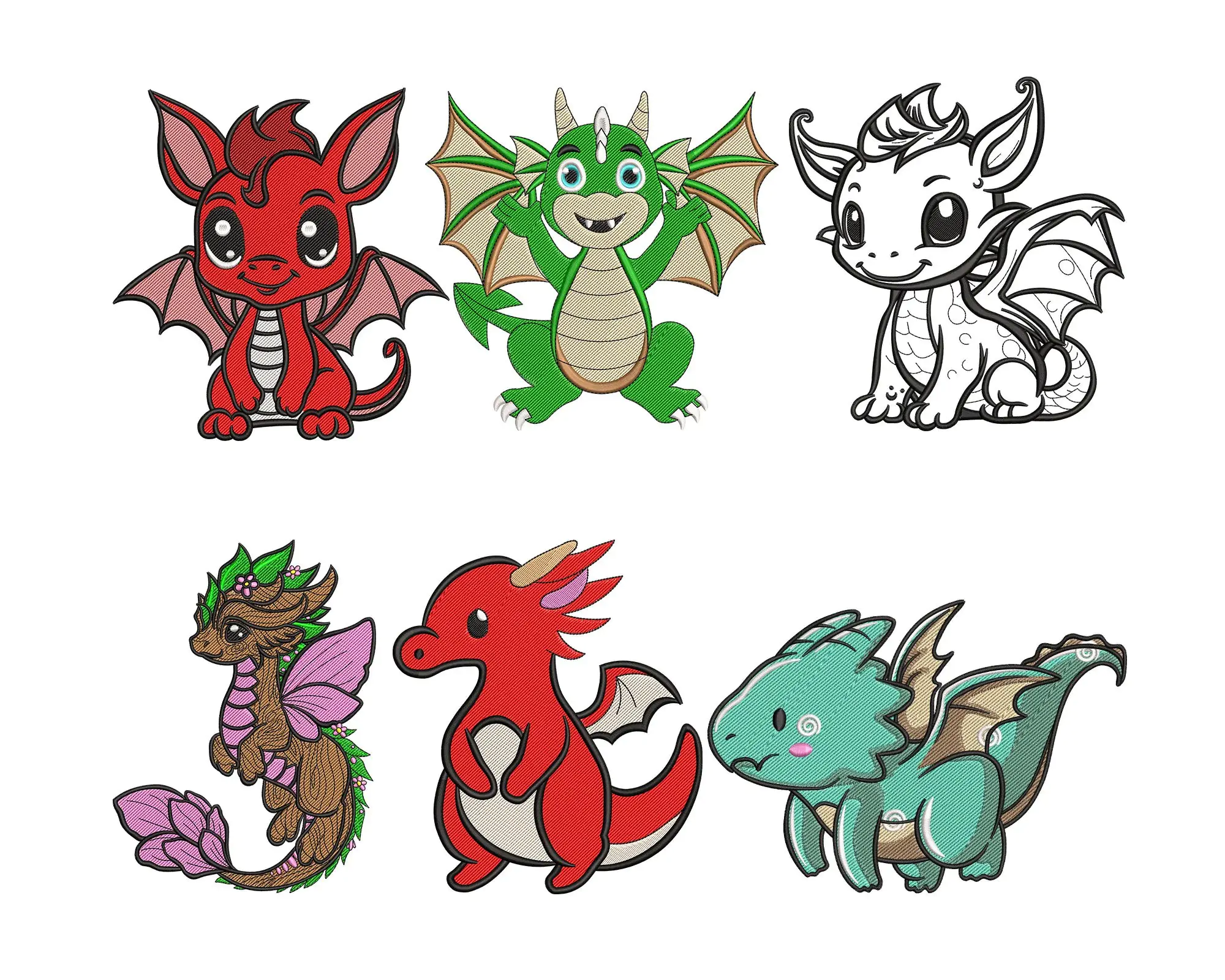 Baby Dragon  Embroidery Design. Baby Animal Machine Embroidery Designs