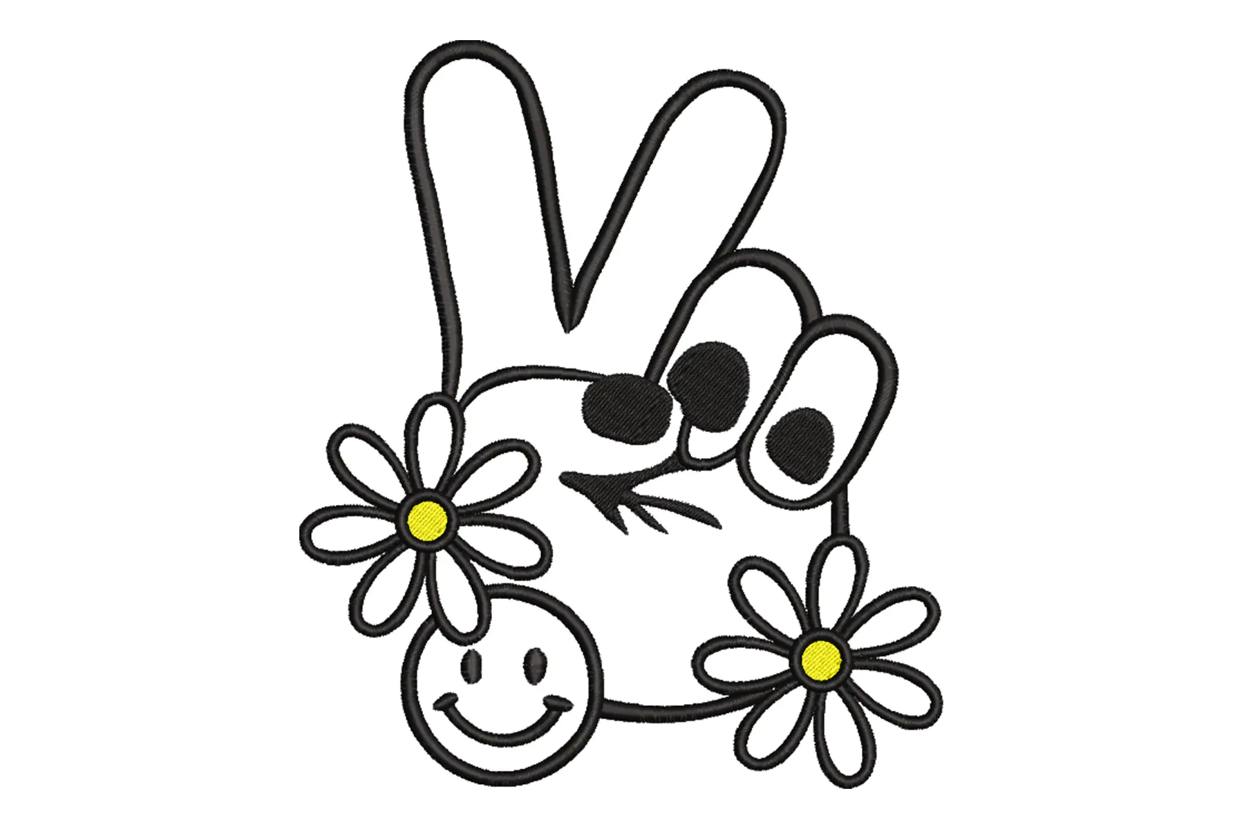 Floral Peace Sign Embroidery Design . V Sign Machine Embroidery Design