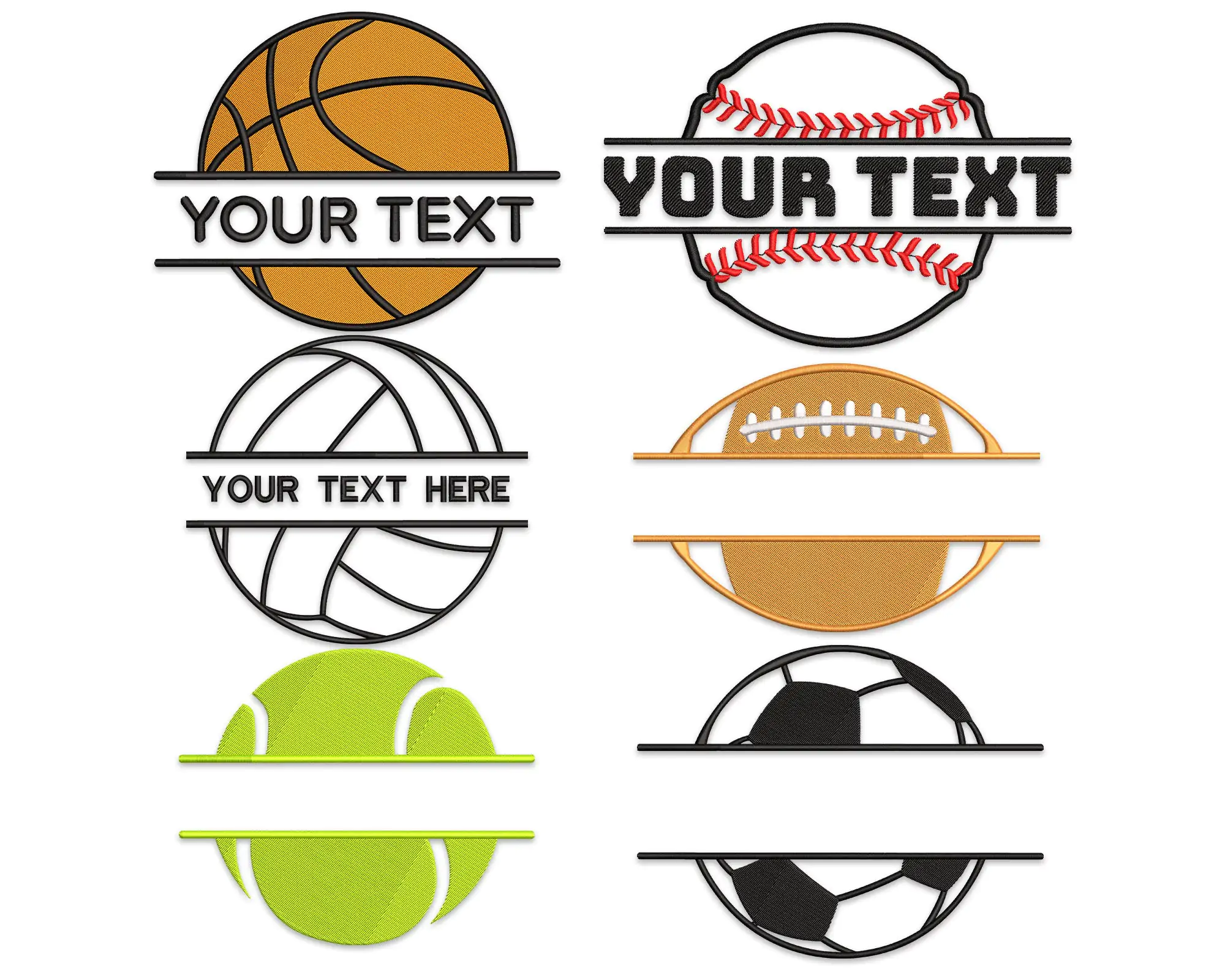 Split Sport Balls Embroidery Designs