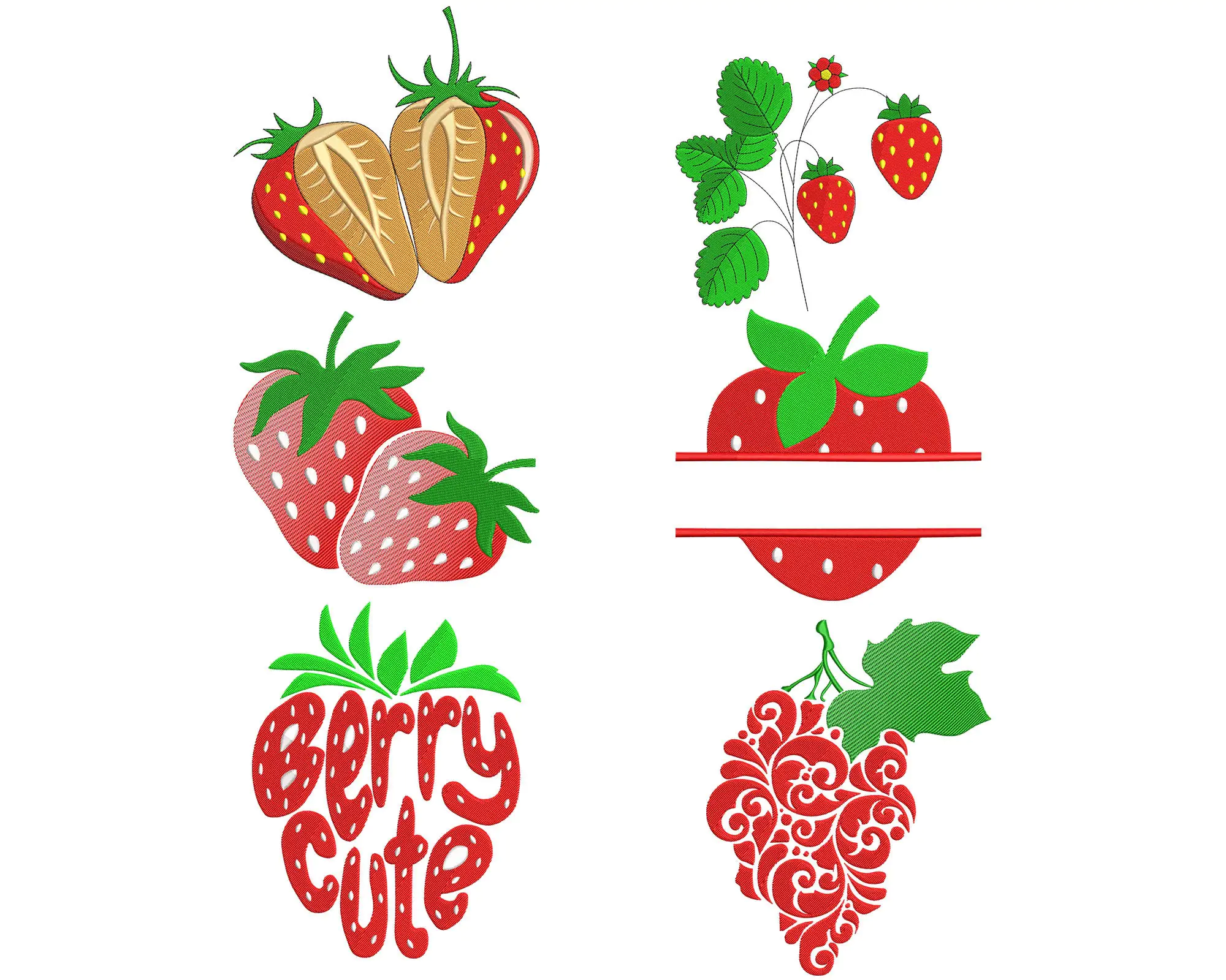 Strawberries  Embroidery Designs.  Fruit Embroidery Designs