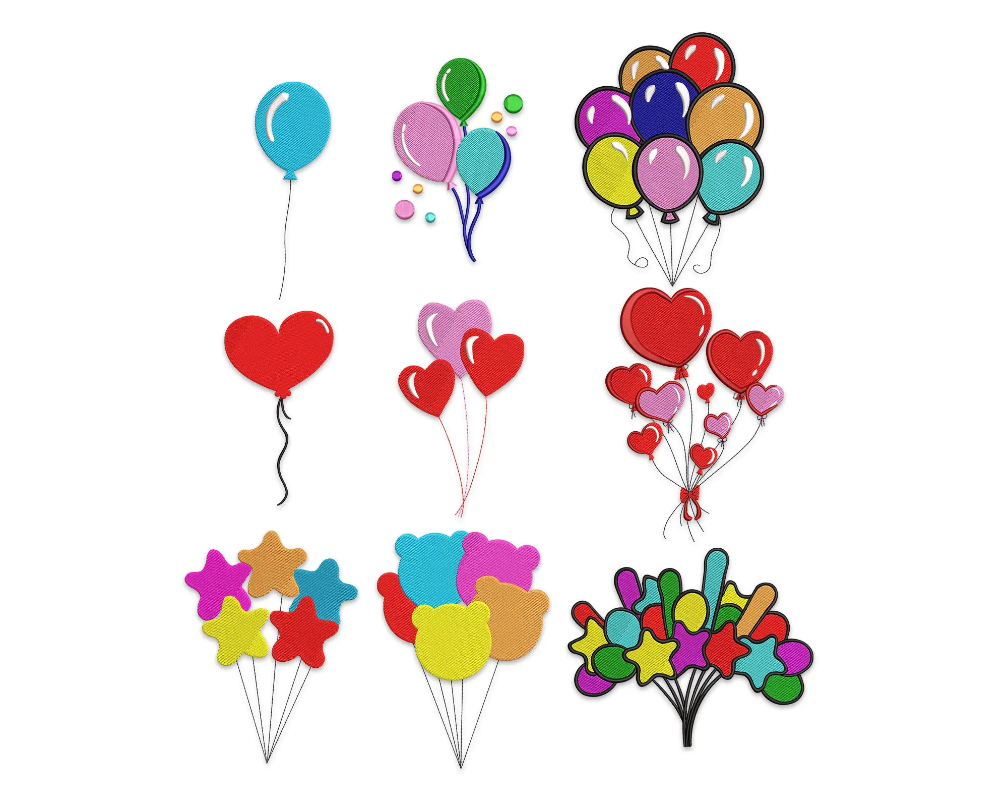 Balloons Embroidery Designs. Heart Balloons Machine  Embroidery Designs