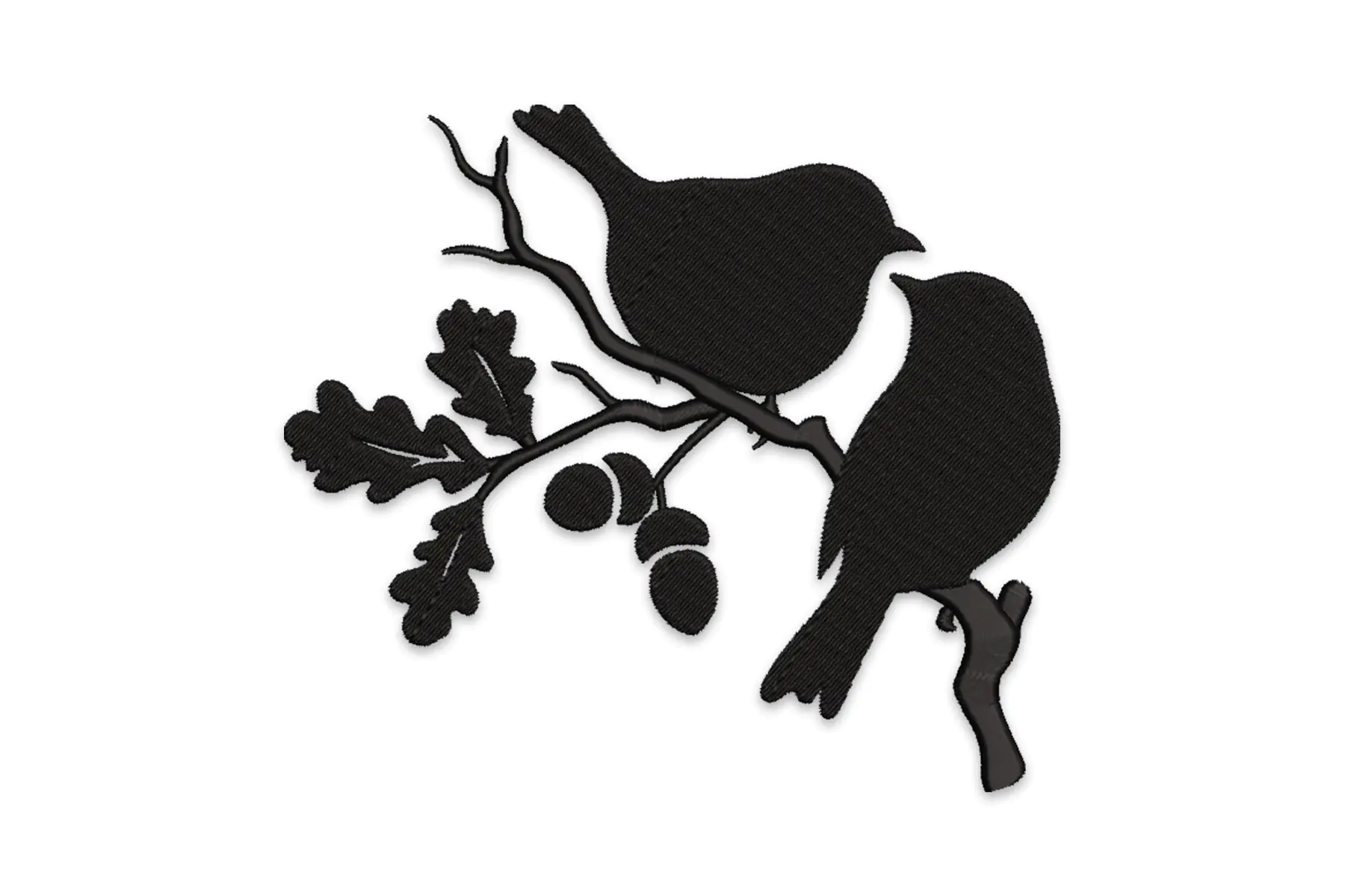 Free Birds on Oak Branch Embroidery Design -  Nature-Inspired Embroidery File