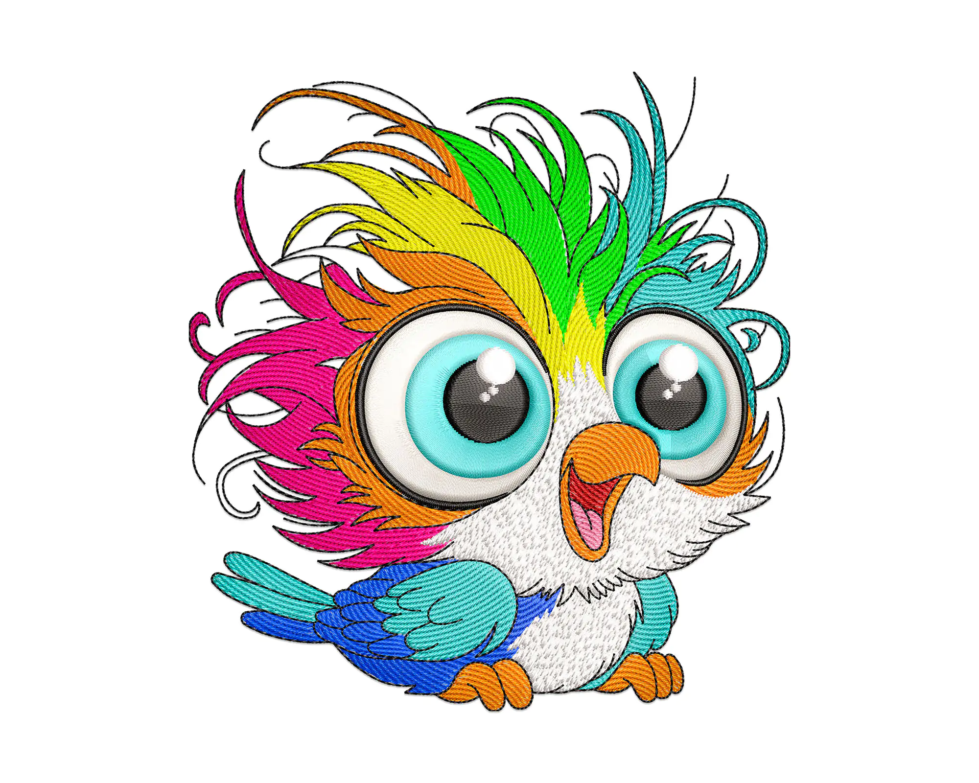 Crazy Colorful Bird Embroidery Design , Funny Bird Machine Embroidery File
