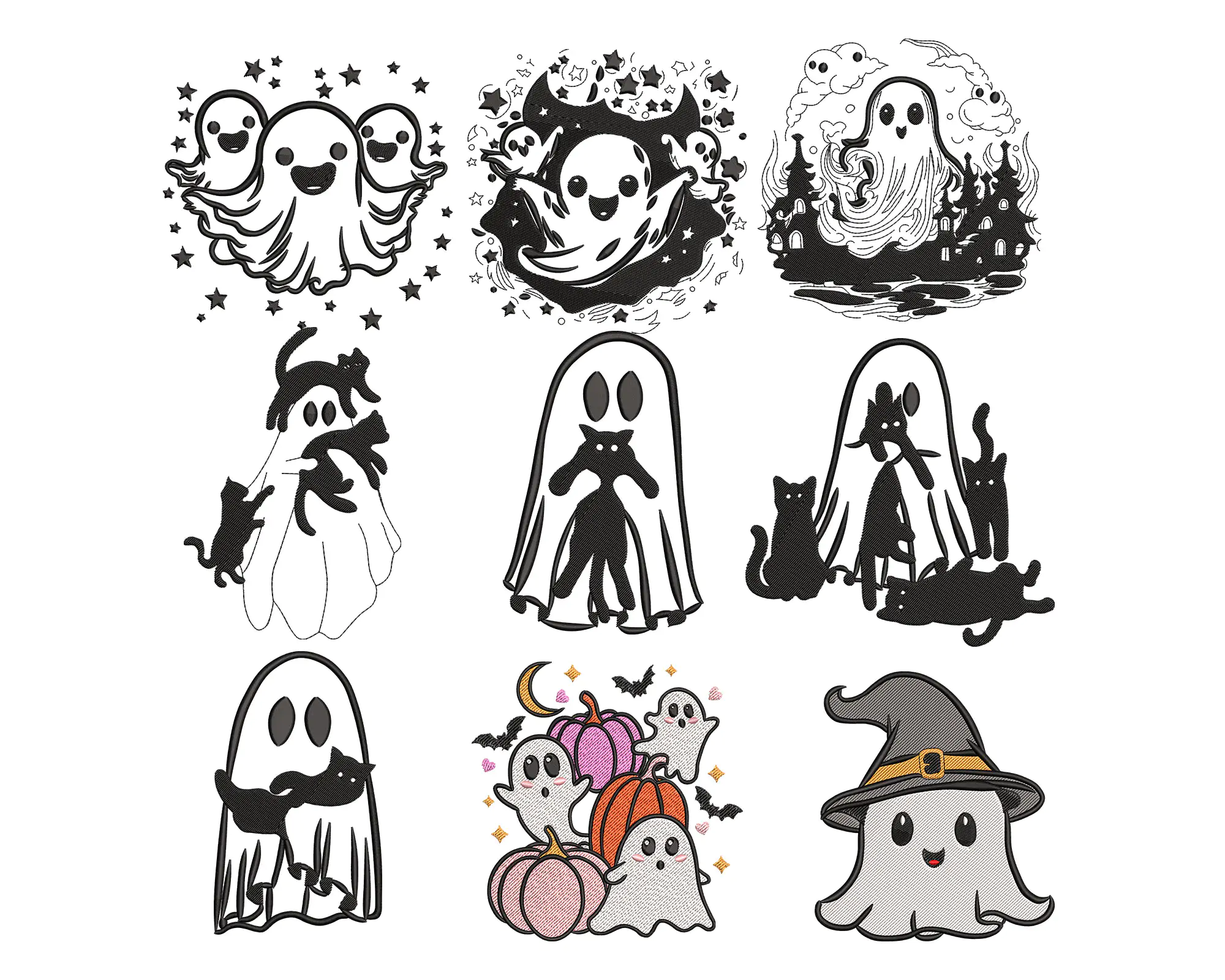 Ghost Embroidery Design. Ghost Spooky Halloween Embroidery Design